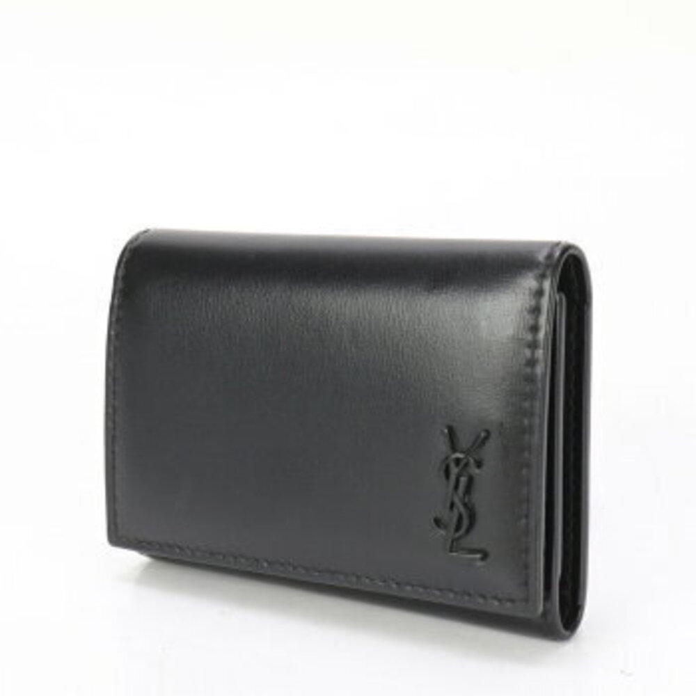 Saint Laurent black key case ring leather YSL Paris Cassandra